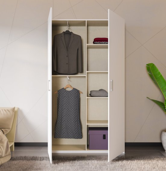 Šatní skříň Nook 120x211x42 cm, bílá, otevřená