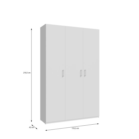 Šatní skříň Nook 134x211x42 cm, bílá, vnější rozměry
