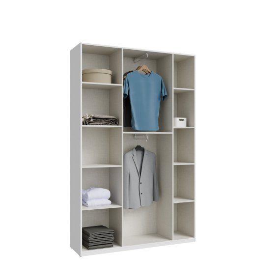Šatní skříň Nook 134x211x42 cm, bílá, vnitřní řešení