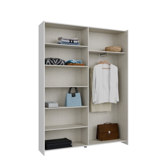 Šatní skříň Nook s posuvnými dveřmi 151x210x40 cm, bílá, vnitřní řešení