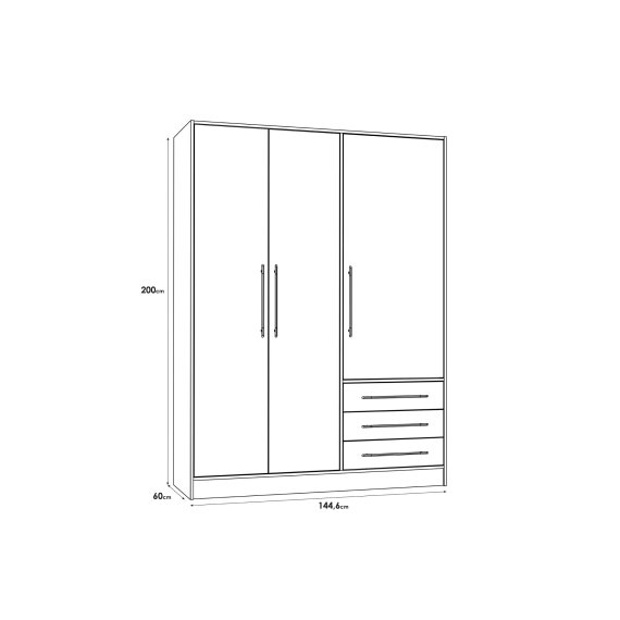 Šatní skříň Jupiter se šuplíky 145x200x60 cm, bílá a dub artisan, vnější rozměry