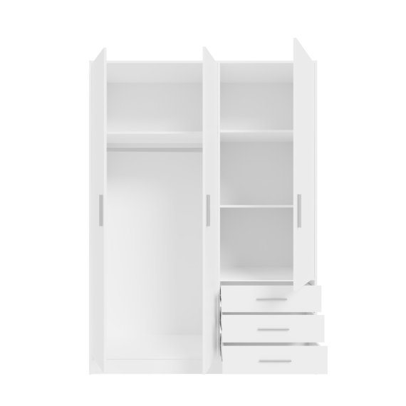 Šatní skříň Jupiter se šuplíky 145x200x60 cm, bílá, otevřená