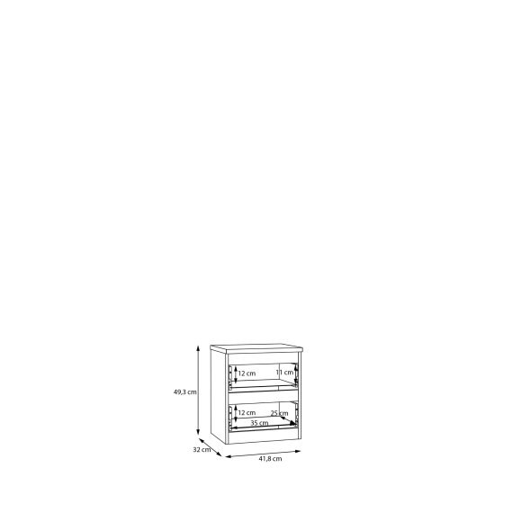 Noční stolek Edmore se šuplíky 42x50x33 cm, bílá, vnitřní rozměry