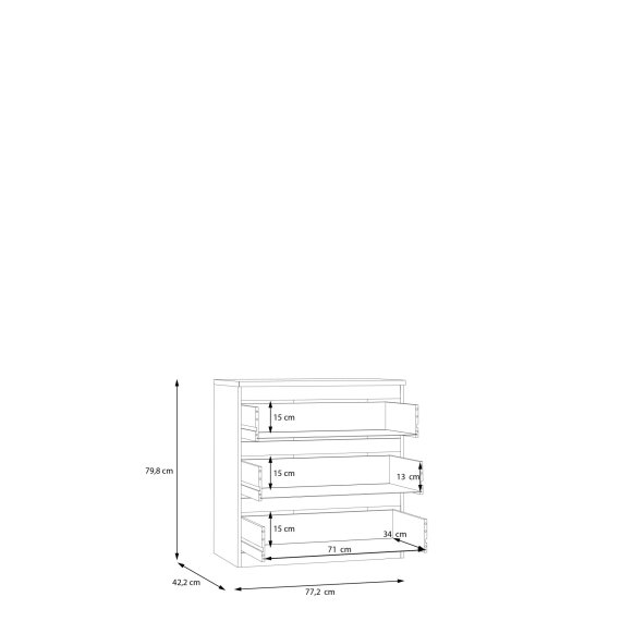 Komoda Edmore se šuplíky 73x80x43 cm, dub sonoma, vnitřní rozměry