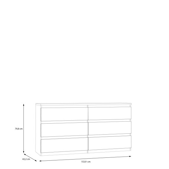 Komoda Edmore se šuplíky 154x80x43 cm, bílá, vnější rozměry