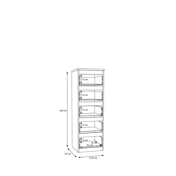 Komoda Edmore se šuplíky 42x128x43 cm, bílá, vnitřní rozměry