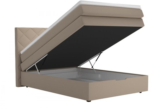 Boxspring Atika v rozměru 140x200 cm, v potahu Enjoy 2 Camel, ukázka úložného prostoru