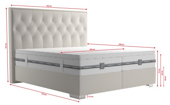 Boxspring Padmé v rozměru 180x200 cm, v potahu Trinity 1, rozměry