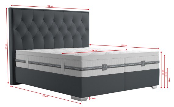 Boxspring Padmé v rozměru 180x200 cm, v potahu Trinity 15, rozměry
