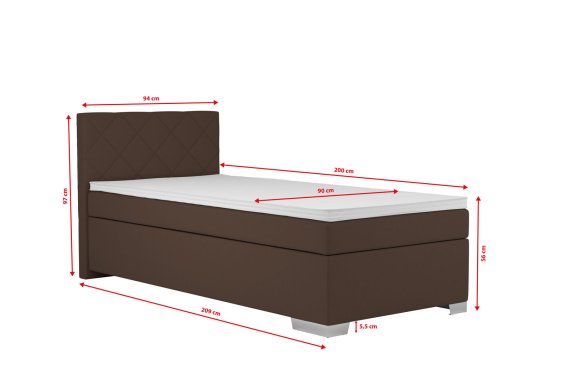 Boxspring Andy v rozměru 90x200 cm, v potahu Enjoy 4 Brown, rozměry
