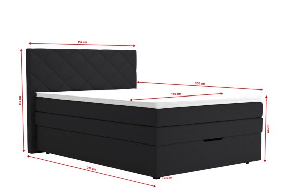 Boxspring Atika v rozměru 140x200 cm, v potahu Enjoy 25 Black, rozměry