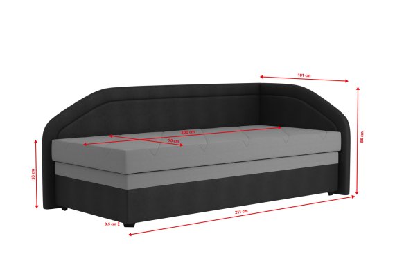 Válenda Rodrigo do pravého rohu v rozměru 90x200 cm, v potahu Enjoy 23 Ash / Loft Black, rozměry