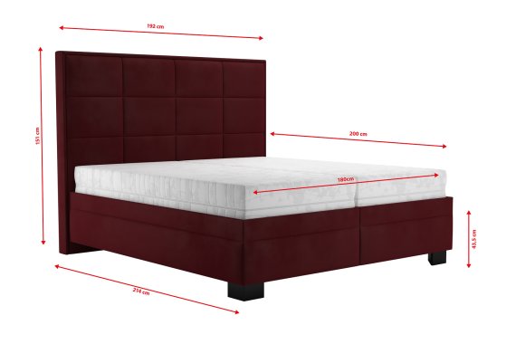 Dvoulůžko Sabrina v rozměru 180x200 cm, v potahu Tiffany 32 Chianti, rozměry