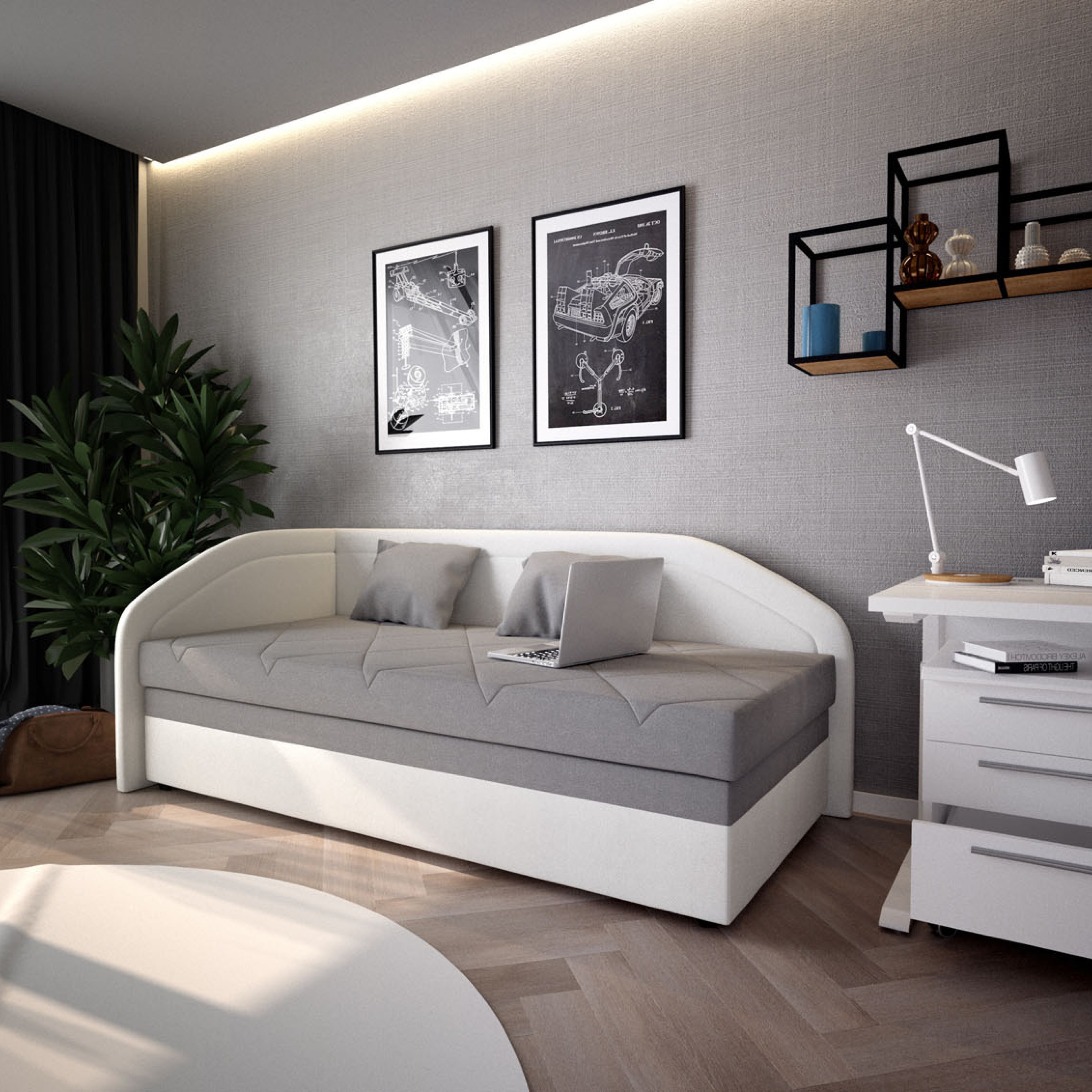 Válenda Rodrigo do levého rohu v rozměru 90x200 cm, v potahu Enjoy 23 Ash / Loft 1, interiér