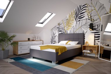 Jednolůžko Kelly v rozměru 140x200 cm, v potahu Loft Grey, interiér