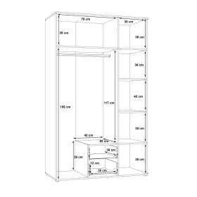 Skříň Nant se šuplíky a zrcadlem, dub sonoma, rozměry