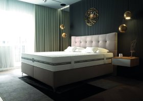 Boxspring Domino v rozměru 180x200 cm, v potahu Tiffany 1 Cream, interiér
