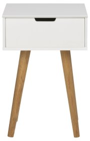 Noční stolek Mirato se šuplíkem, bílý a dub masivní