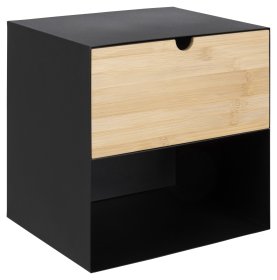 Noční stolek Jalor se šuplíkem 30x25x30 cm, černý a bambus