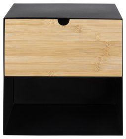 Noční stolek Jalor se šuplíkem, černý a bambus
