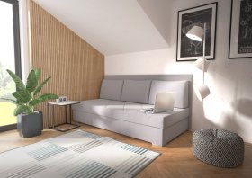 Válenda Riga v rozměru 90x200 cm, v potahu Crown 17 Grey, boční čelo včetně polštářů, interiér