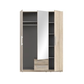 Šatní skříň Cadixo se šuplíky a zrcadlem 151x213x59 cm, dub sonoma, otevřená