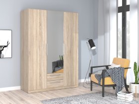 Šatní skříň Cadixo se šuplíky a zrcadlem 151x213x59 cm, dub sonoma