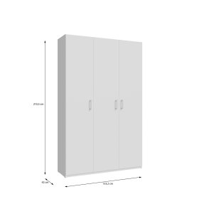 Šatní skříň Nook 134x211x42 cm, bílá, vnější rozměry