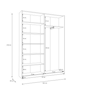 Šatní skříň Nook s posuvnými dveřmi 151x210x40 cm, bílá, vnitřní rozměry