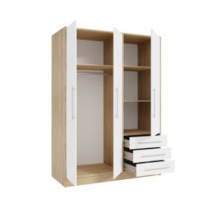 Šatní skříň Jupiter se šuplíky 145x200x60 cm, bílá a dub artisan, vnitřní řešení