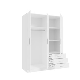 Šatní skříň Jupiter se šuplíky 145x200x60 cm, bílá, otevřená