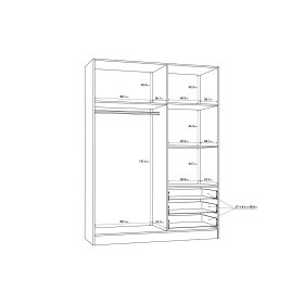 Šatní skříň Jupiter se šuplíky 145x200x60 cm, bílá, vnitřní rozměry