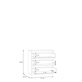 Komoda Edmore se šuplíky 73x80x43 cm, dub sonoma, vnitřní rozměry