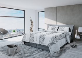 Dvoulůžko Hellen v rozměru 180x200, v potahu Loft Grey, interiér