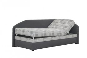 Válenda Turi v rozměru 90x200 cm, v potahu Milano 9000 a Kirsten 8057-2, ukázka polohování hlavy a úložného prostoru, pravý roh