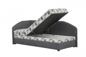 Válenda Turi v rozměru 90x200 cm, v potahu Milano 9000 a Kirsten 8057-11, ukázka úložného prostoru, levý roh