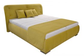 Dvoulůžko Ponza v látce Amore 28 apple s dekorativními polštáři a plédem 