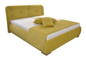 Dvoulůžko Ponza v látce Amore 28 apple s dekorativními polštáři a plédem 