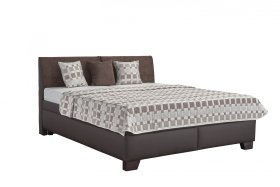 Dvoulůžko Quarto v rozměru 180x200 cm, v potahu Loft Brown a Aston 4, s přehozem a polštářky v potahu Aston 4 a Silvia Duo 1a