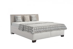 Dvoulůžko Quarto v rozměru 180x200 cm, v potahu Loft 1 a Matrix 2, s přehozem a polštářky v potahu Matrix 2 a Silvia Duo 2a