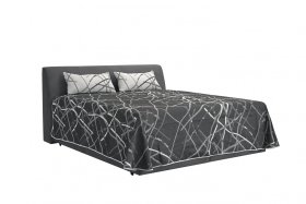 Dvoulůžko Merkur v rozměru 180x200 cm, v potahu Amore 32, s přehozem a polštářky v potahu Larisa Duo 1a