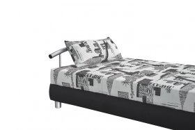 Jednolůžko Nina v rozměru 140x200, v potahu NYC B 05 a Salina 9022, detail čela s polštářkem