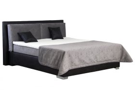 Boxspring Emilia v rozměru 180x200 cm, v potahu Stratos 9303 a Meandor 9852, s topperem, s přehozem a polštářky 