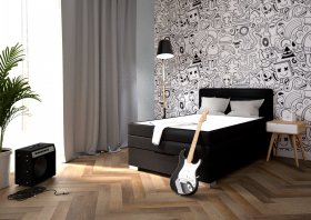 Boxspring Maria v rozměru 140x200 cm, v potahu Loft Black, interiér 