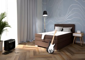 Boxspring Maria v rozměru 140x200 cm, v potahu Loft Brown, interiér