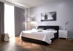 Dvoulůžko Merkur v rozměru 180x200 cm, v potahu Prima 16 Black, interiér 