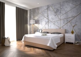 Dvoulůžko Merkur v rozměru 180x200 cm, v potahu Prima 2 Beige, interiér