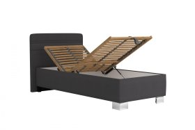 Jednolůžko Sendy v rozměru 90x200 cm, v potahu Milano 9000, ukázka polohování hlavy a úložného prostoru