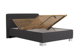 Jednolůžko Sendy v rozměru 140x200 cm, v potahu Milano 9000, ukázka polohování hlavy a úložného prostoru