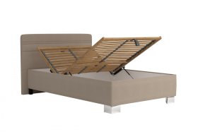 Jednolůžko Sendy v rozměru 120x200 cm, v potahu Milano 9110,  ukázka polohování hlavy a úložného prostoru 